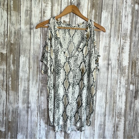 Express Tops - Express One Elena Snake Print Open Shoulder Blouse